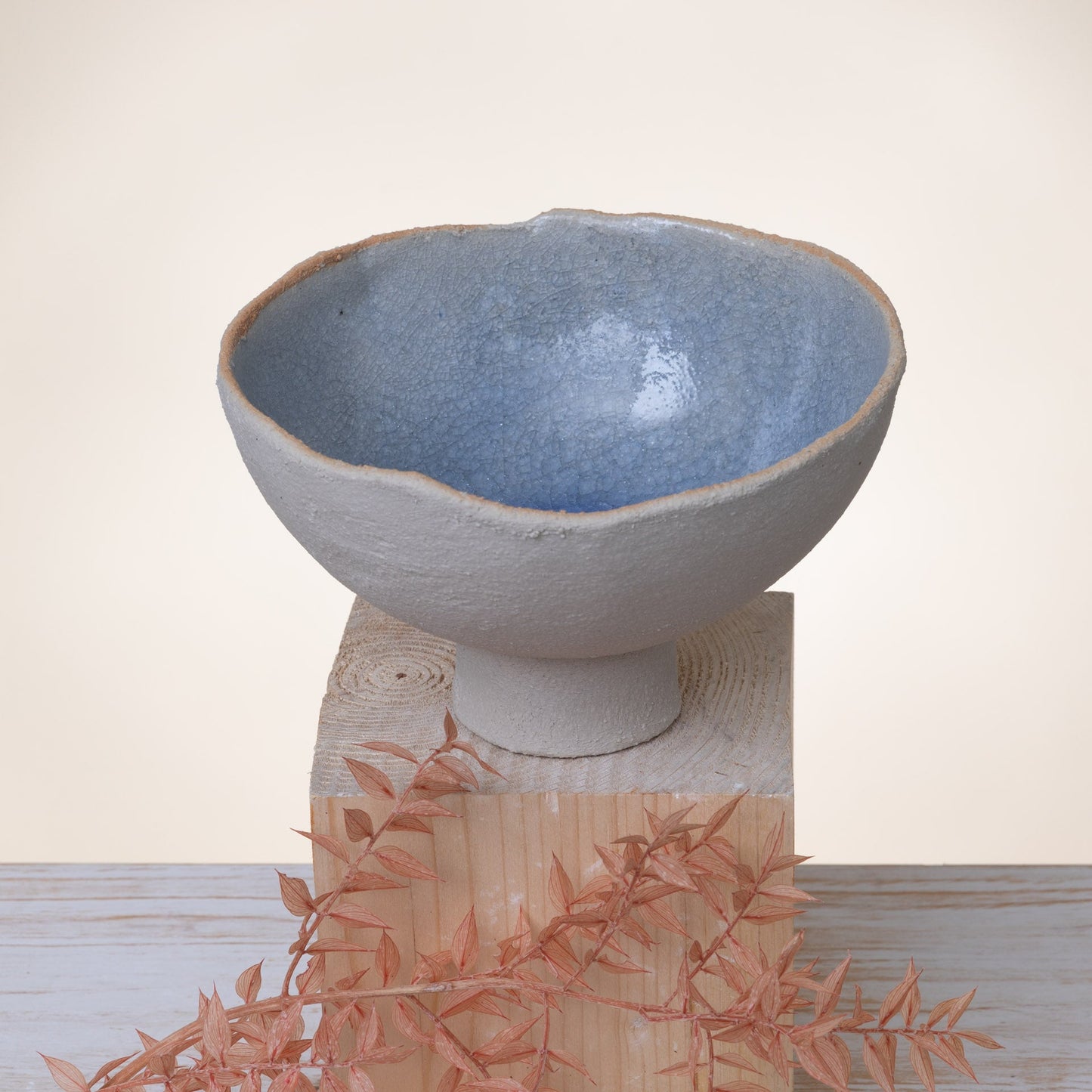 Alzata in Ceramica Artigianale – Gres Beige e Azzurro - AUTHENTICO CERAMICS