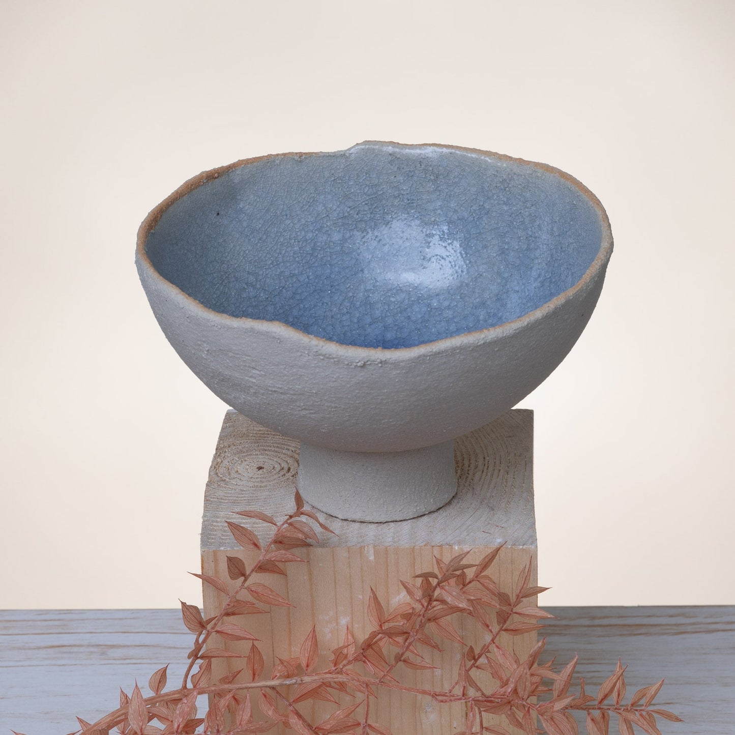 Alzata in Ceramica Artigianale – Gres Beige e Azzurro - AUTHENTICO CERAMICS