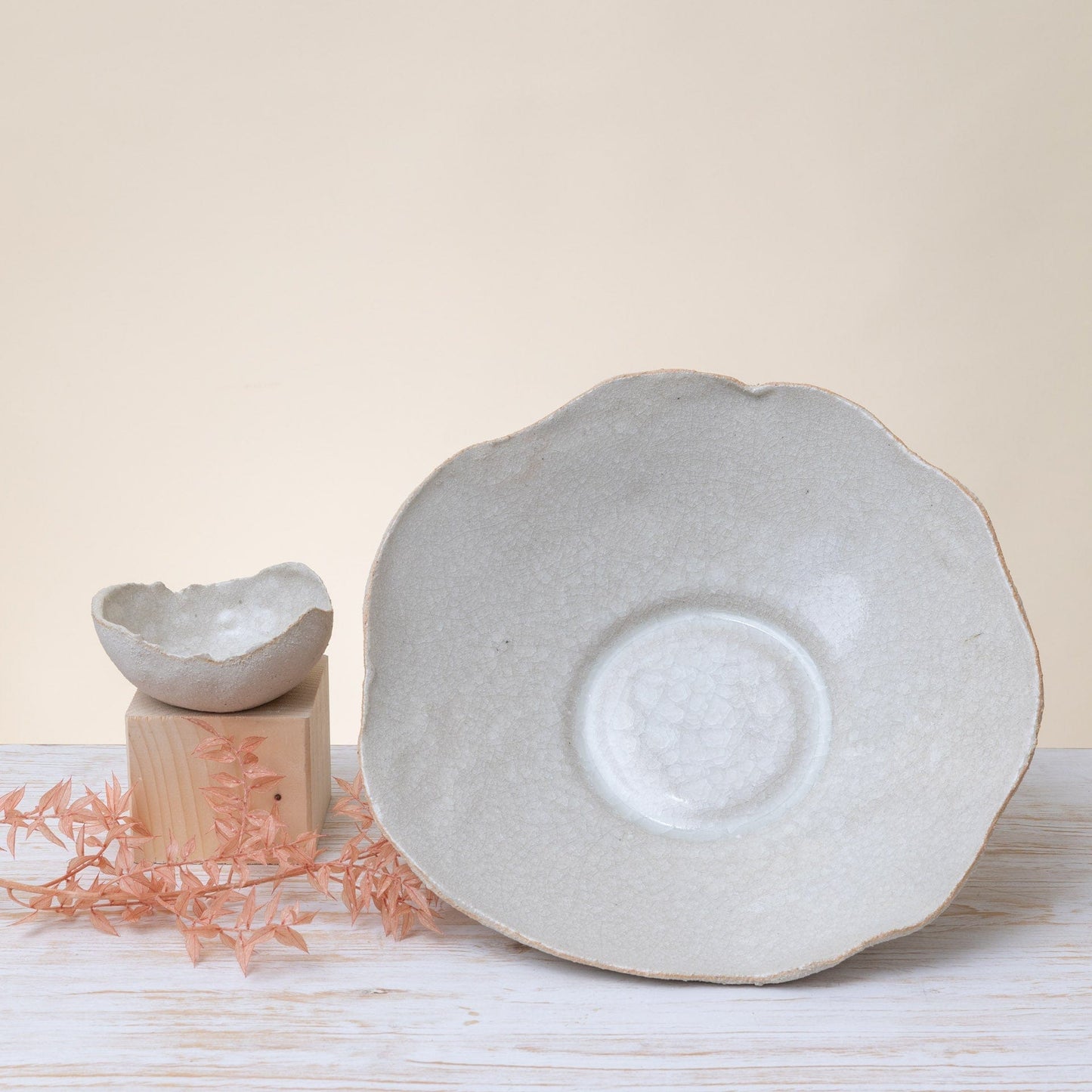Piatto Ciotola Grande in Gres Artigianale Beige - AUTHENTICO CERAMICS