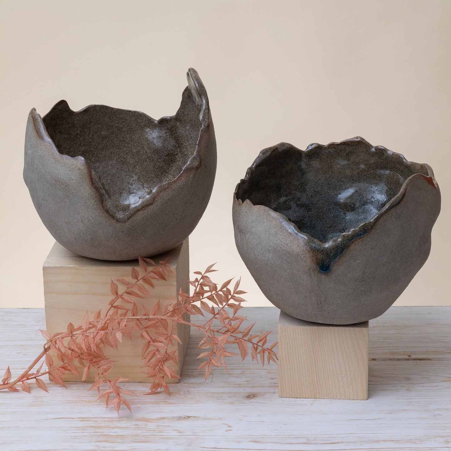 Vaso Scultura in Gres Artigianale – Grigio e Blu - AUTHENTICO CERAMICS