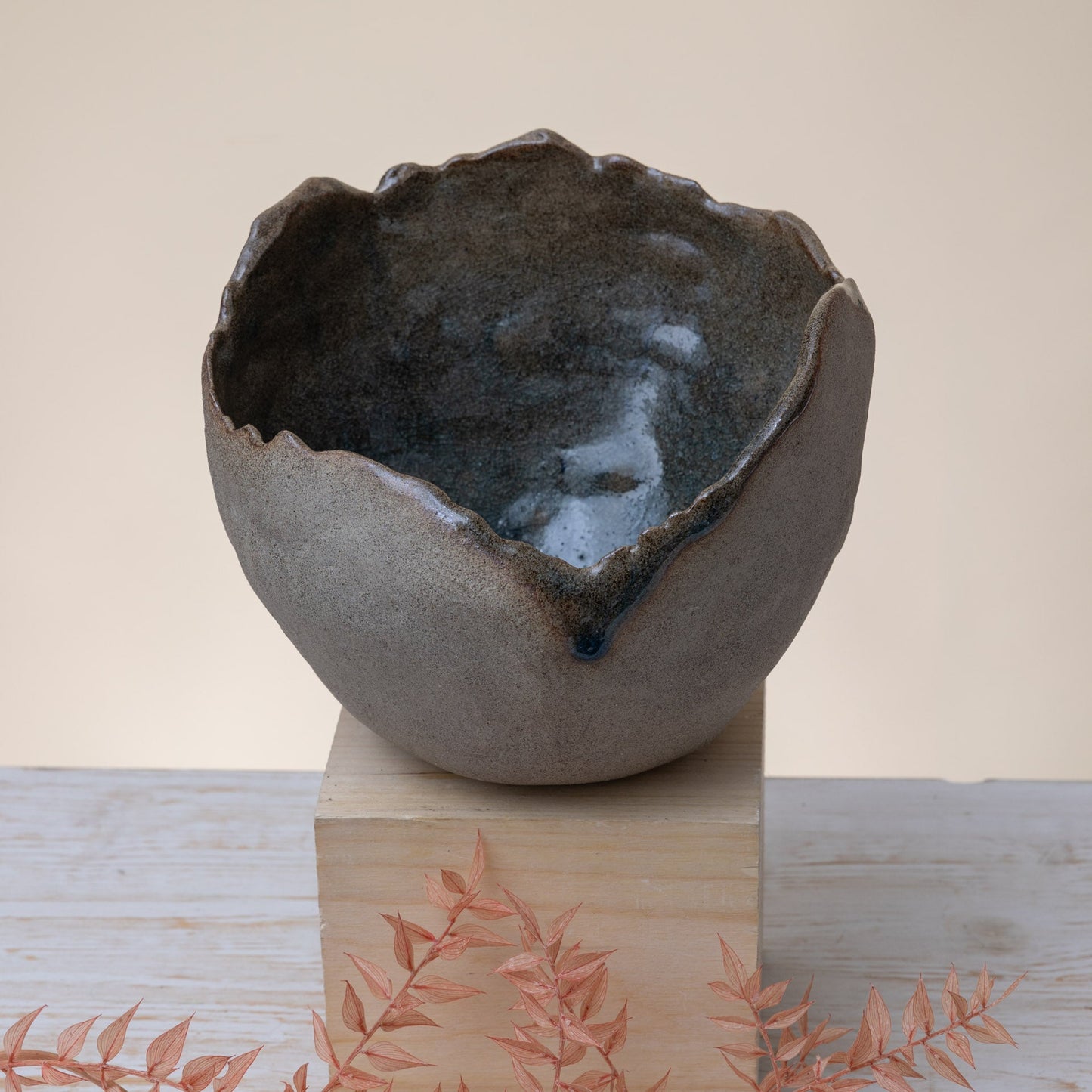 Vaso Scultura in Gres Artigianale – Grigio e Blu - AUTHENTICO CERAMICS
