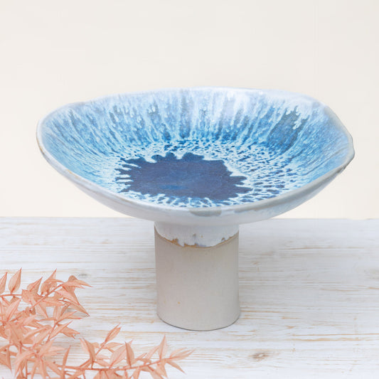 Alzata Ciotola in Gres Artigianale – Bianco e Blu - AUTHENTICO CERAMICS