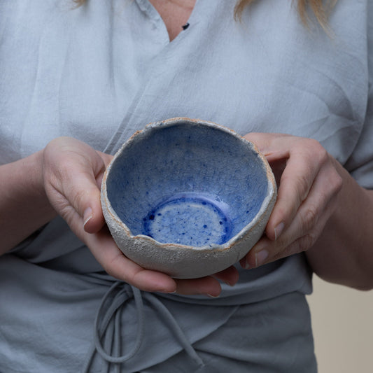 Ciotolina in Gres Artigianale – Beige e Azzurro - AUTHENTICO CERAMICS