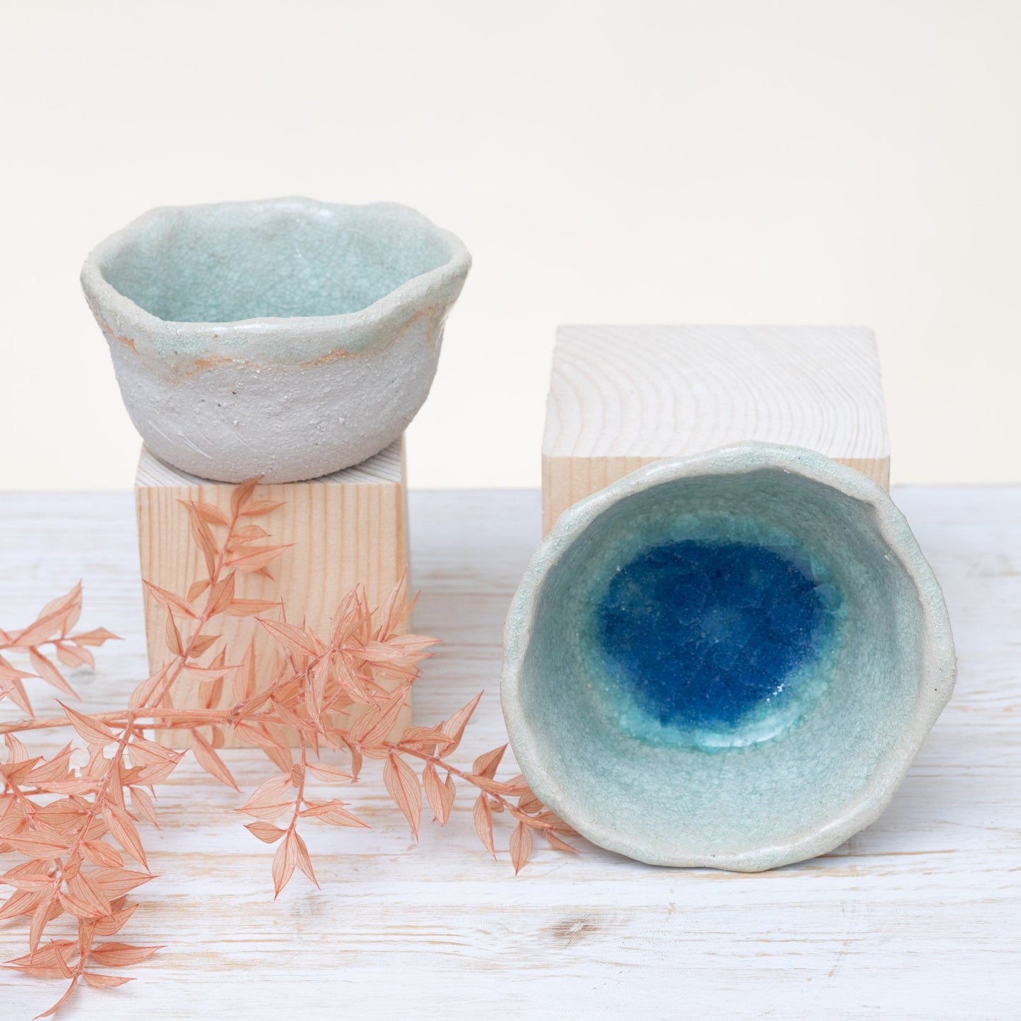 Set 2 Ciotoline in Gres Artigianale – Beige e Verde - AUTHENTICO CERAMICS