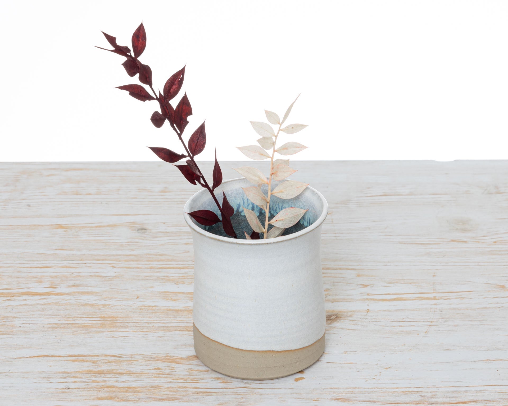 Vasetto Bianco e Beige in Gres Fatto a Mano - AUTHENTICO CERAMICS